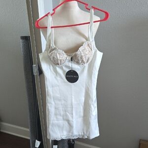 Cream Chemise dress with Lace Details and Thin Straps